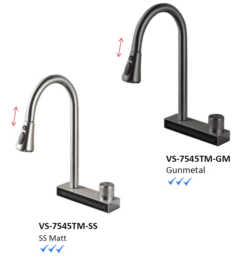 NOBEL Water Fall & Pull-Out Kitchen Sink Mixer Tap VS-7545TM-SS & GM